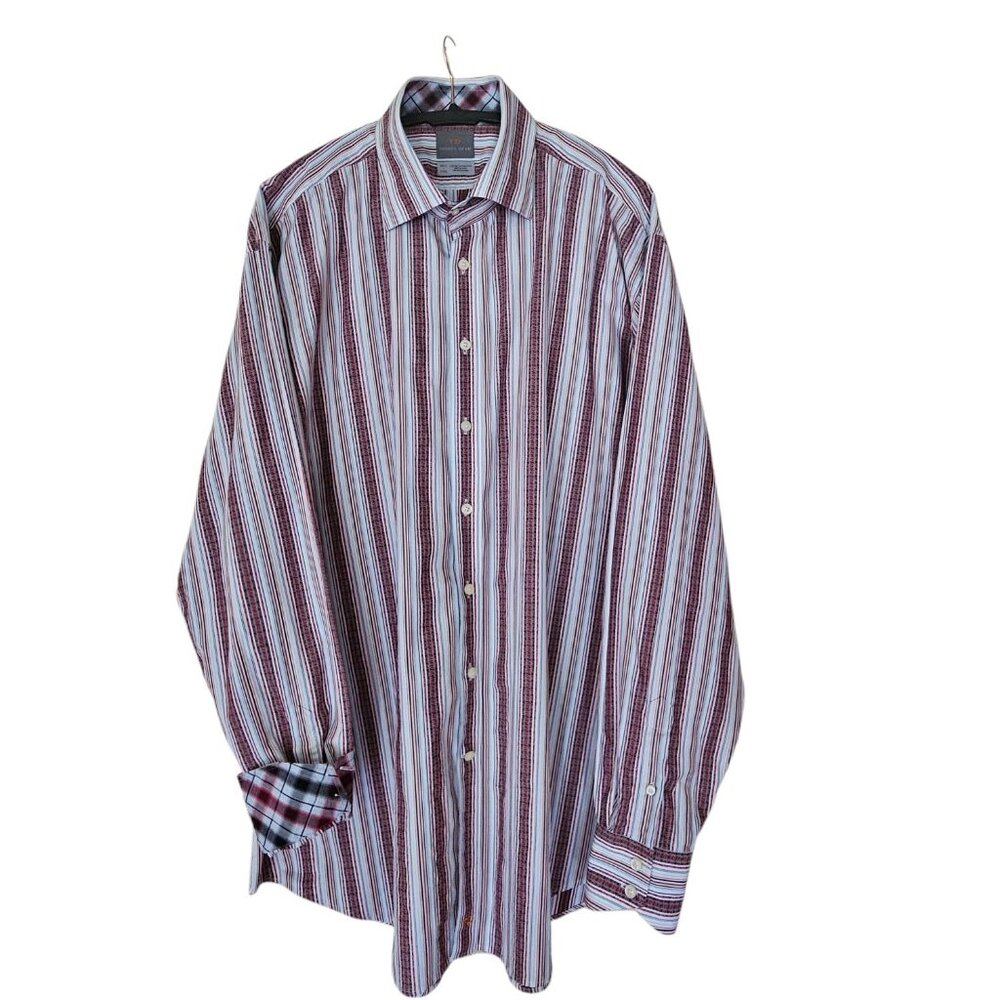 Thomas Dean Men`s Striped Long Sleeve Button down Flip Cuffs size XXLT